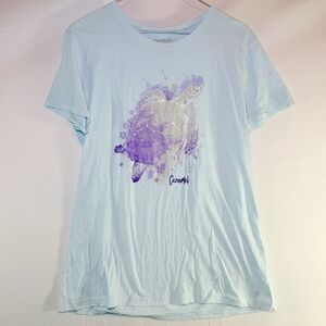 Del Sol Cozumel Sea Turtle Color Change Graphic T-Shirt‎ Light Blue Womens XL